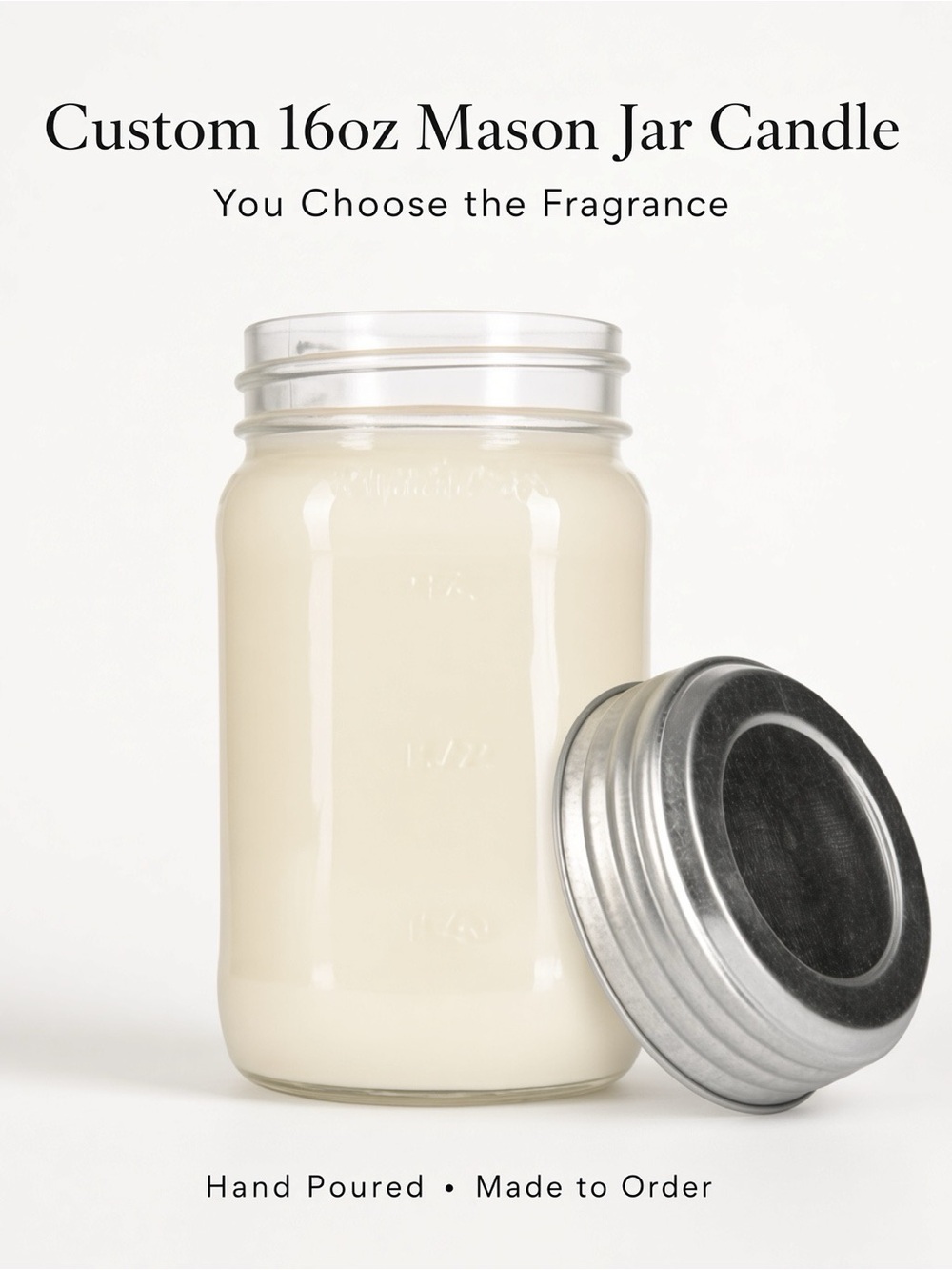 16oz Mason Jar Custom Soy Wax Candle | Hand Poured - Picture 2 of 3